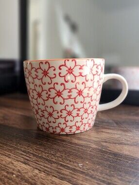 Floral Mug - Bloomingville Red Stoneware Cozy Cottagecore Colorful  NEW